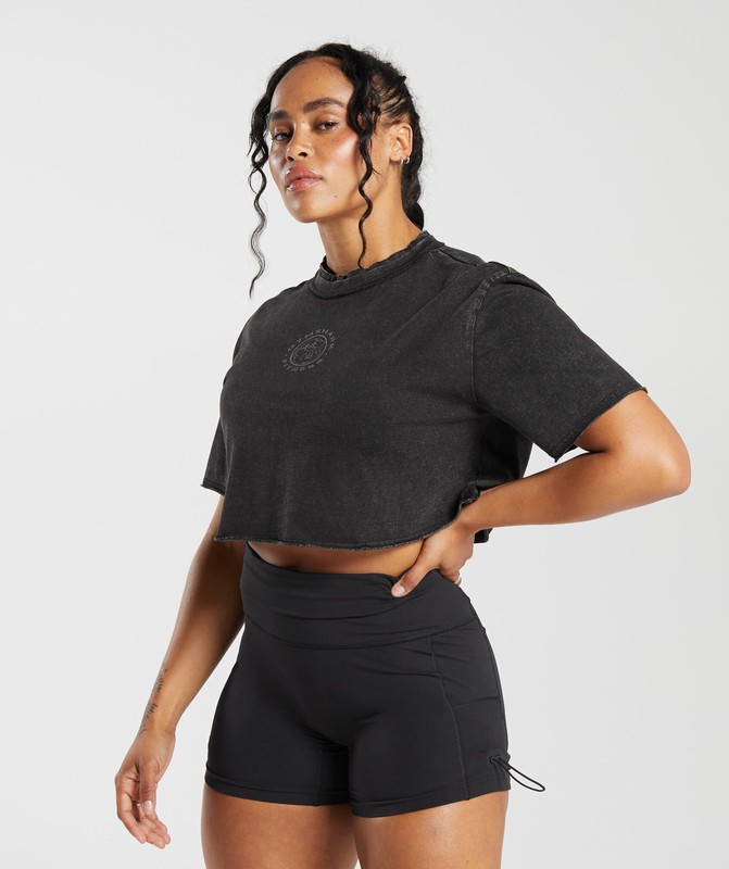 Gymshark Legacy Washed Crop Top Crop Top Dam Svarta | 910VZQMUO