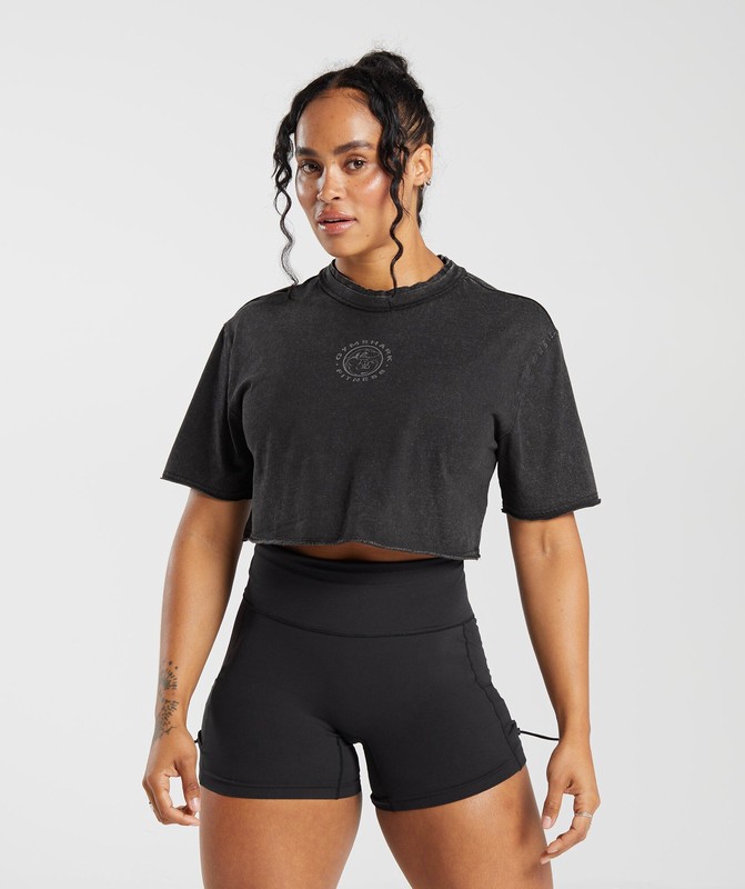 Gymshark Legacy Washed Crop Top Crop Top Dam Svarta | 910VZQMUO