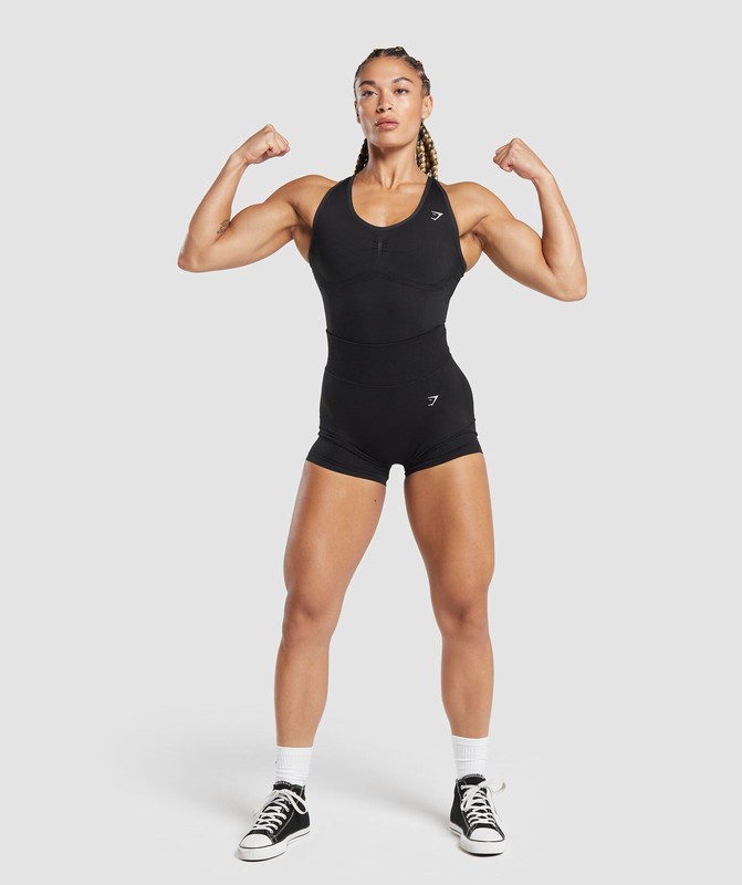 Gymshark Lift Contour Seamless Bodysuit Body Dam Svarta Svarta | 310FILVCG