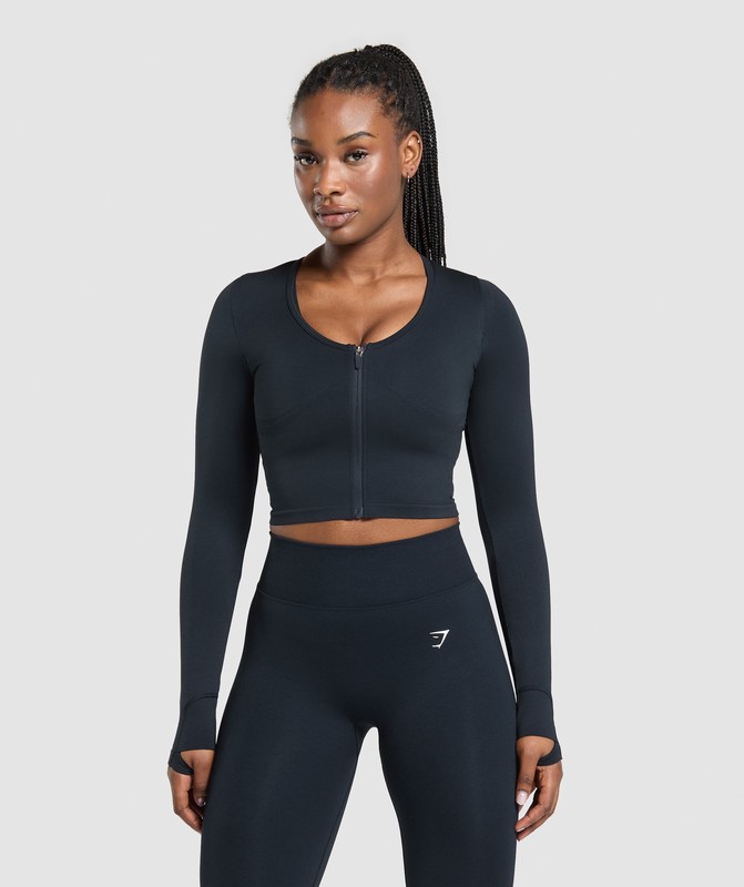 Gymshark Lift Seamless Zip Up Jacket Jacka Dam Blå Svarta | 613UBMCKS