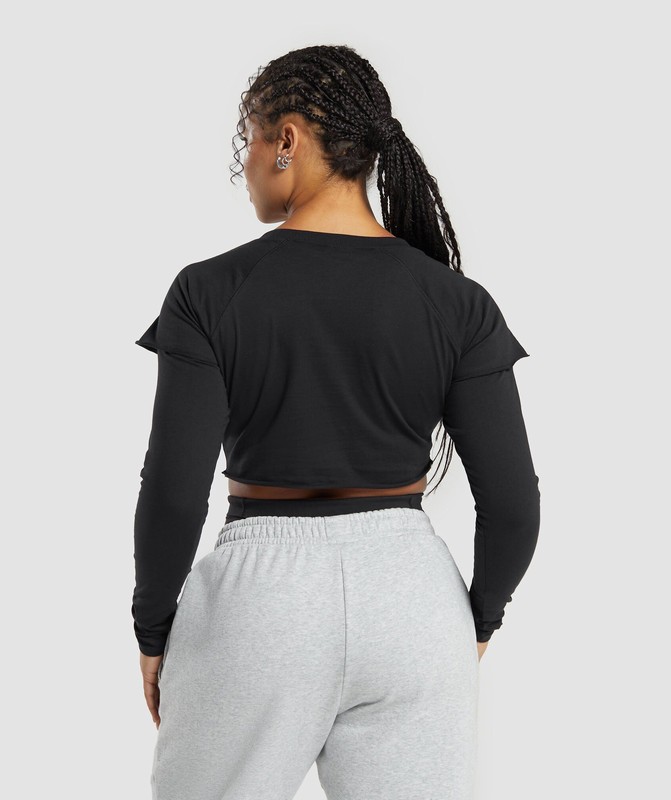 Gymshark Lifting 2 In 1 Long Sleeve Crop Top Crop Top Dam Svarta | 173KYAODZ