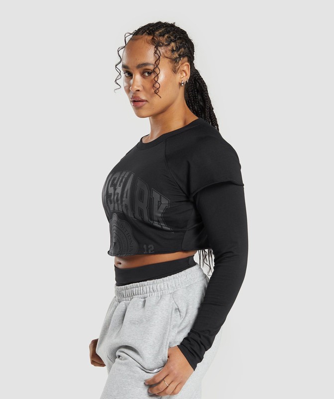 Gymshark Lifting 2 In 1 Long Sleeve Crop Top Crop Top Dam Svarta | 173KYAODZ