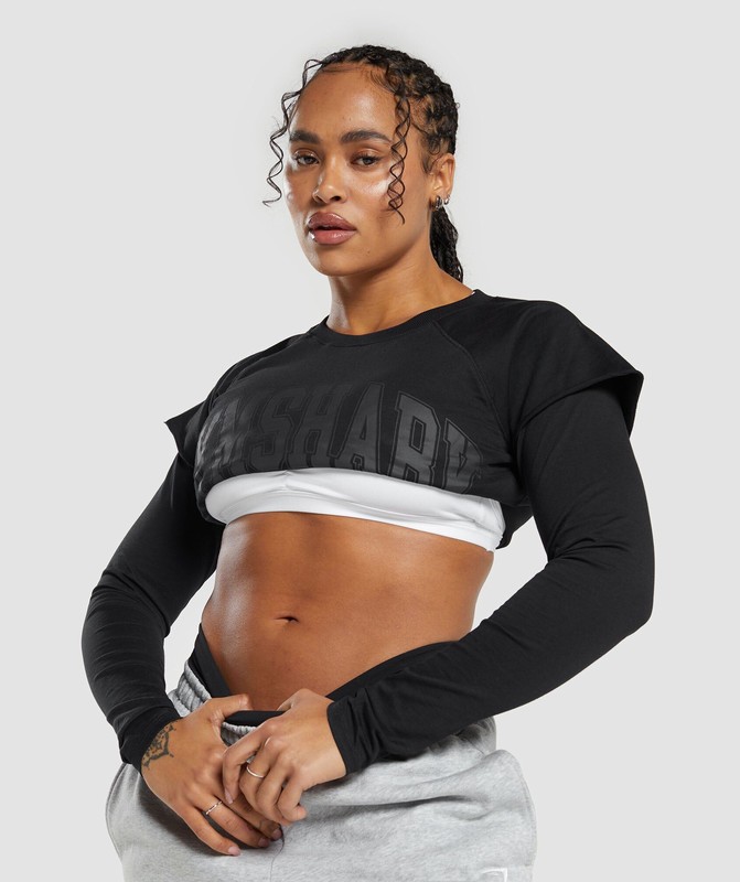 Gymshark Lifting 2 In 1 Long Sleeve Crop Top Crop Top Dam Svarta | 173KYAODZ