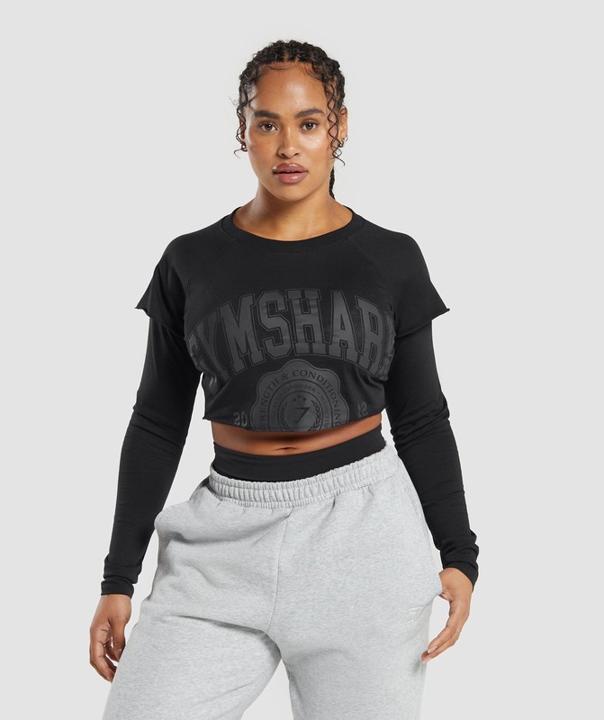 Gymshark Lifting 2 In 1 Long Sleeve Crop Top Crop Top Dam Svarta | 173KYAODZ