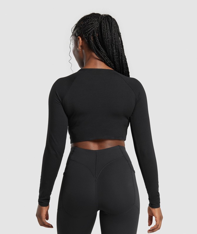 Gymshark Lifting Essential Long Sleeve Crop Top Crop Top Dam Svarta | 796FMIENQ