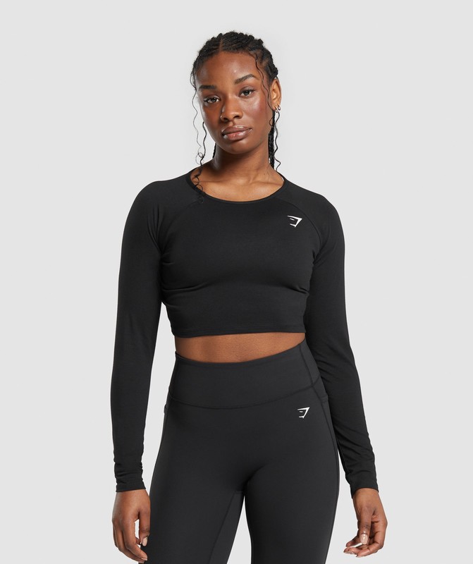 Gymshark Lifting Essential Long Sleeve Crop Top Crop Top Dam Svarta | 796FMIENQ