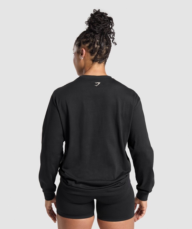 Gymshark Lifting Essentials Graphic Long Sleeve Top Top Dam Svarta | 930ZJVUOD