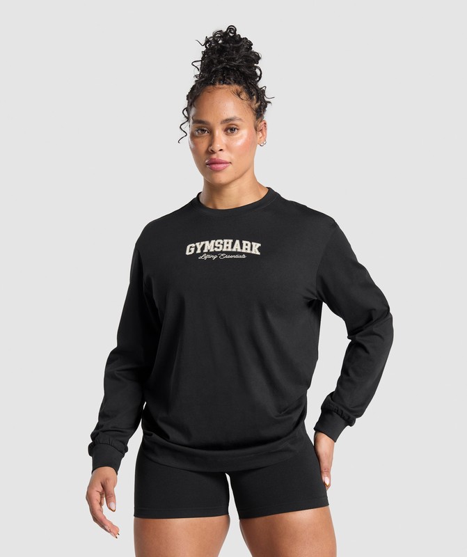 Gymshark Lifting Essentials Graphic Long Sleeve Top Top Dam Svarta | 930ZJVUOD