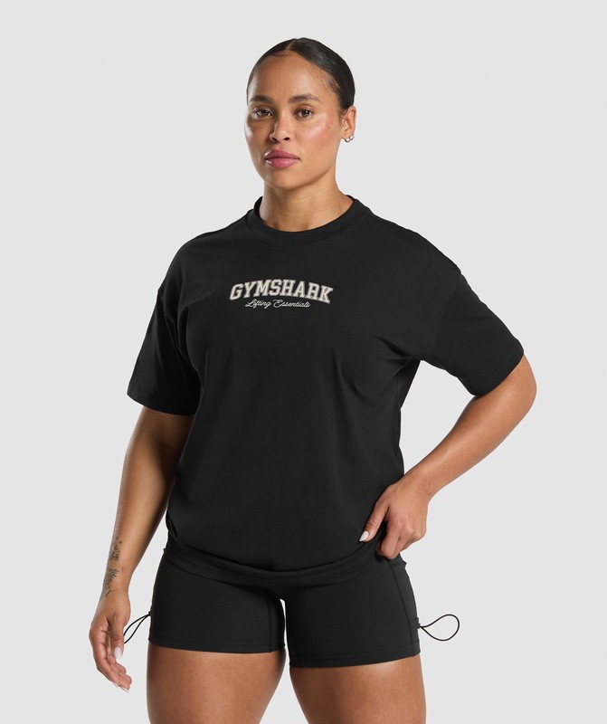 Gymshark Lifting Essentials Graphic Oversized T-Shirt T-Shirt Dam Svarta | 049ZABWCN