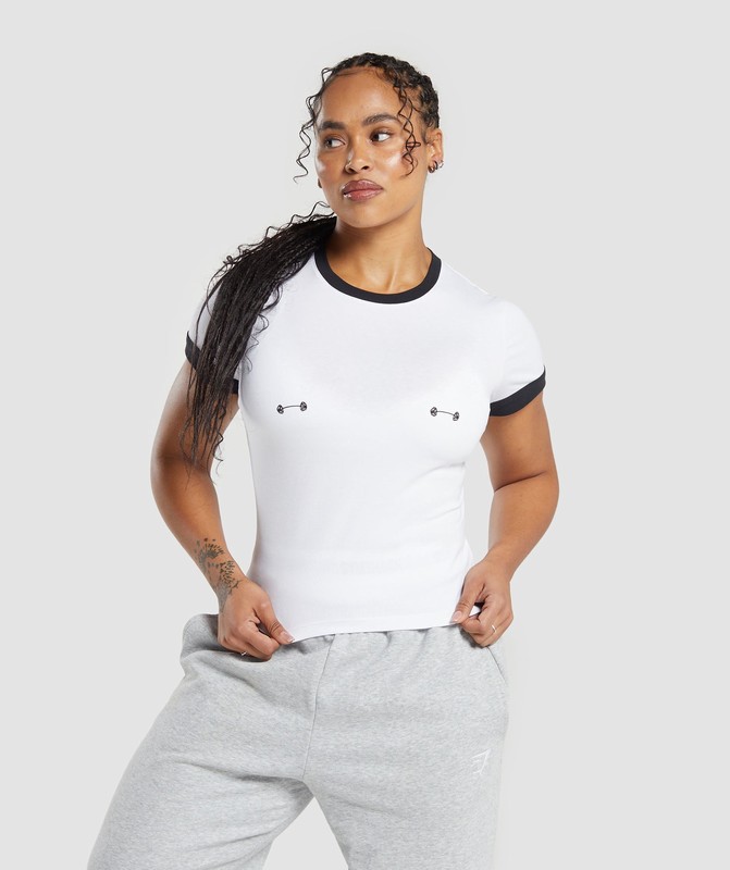 Gymshark Lifting Graphic Baby T-Shirt T-Shirt Dam Vita Svarta | 185HIOXFY