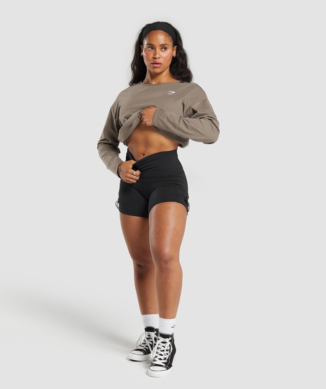 Gymshark Lifting Oversized Cotton Long Sleeve Top Top Dam Camo Bruna | 576BAQVYL
