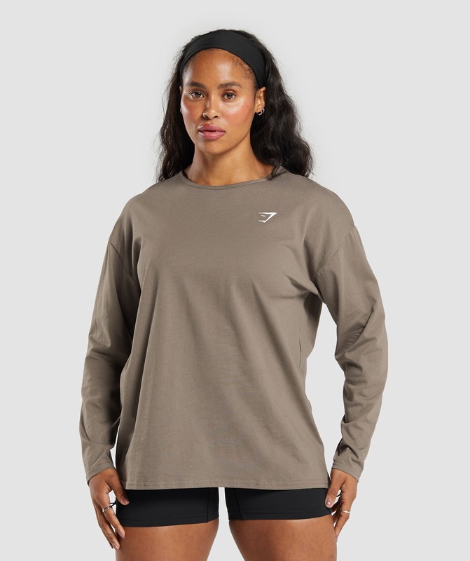 Gymshark Lifting Oversized Cotton Long Sleeve Top Top Dam Camo Bruna | 576BAQVYL