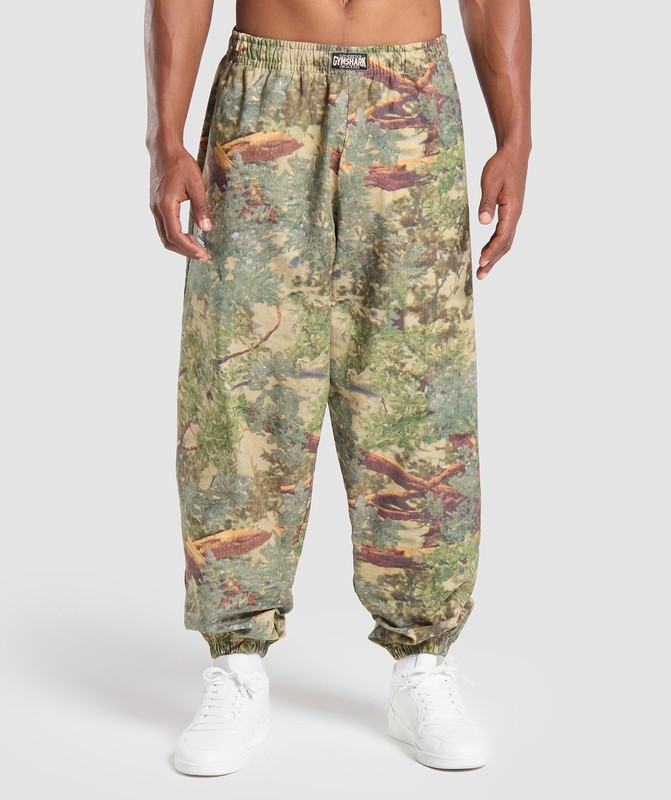 Gymshark Lifting Oversized Printed Woven Pants Byxor Herr Beige | 154RXNZEA
