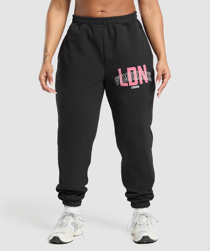 Gymshark London City Graphic Jogger Joggingbyxor Dam Svarta | 481OVPARC