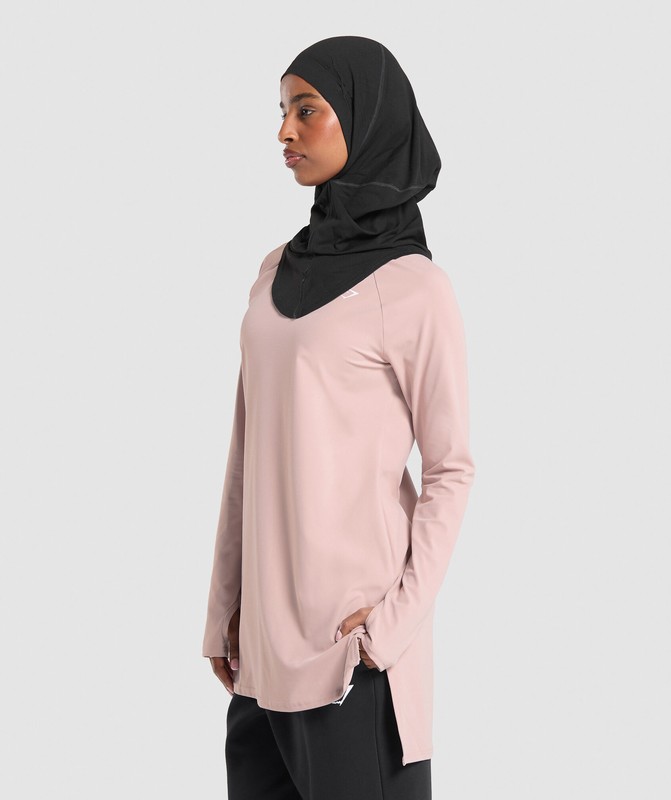 Gymshark Long Line Long Sleeve Top Top Dam Rosa | 972UYJSFV