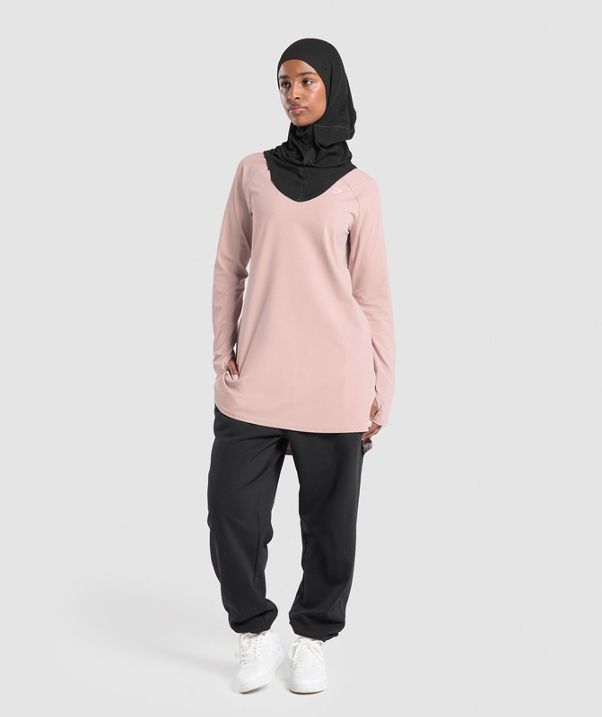 Gymshark Long Line Long Sleeve Top Top Dam Rosa | 972UYJSFV