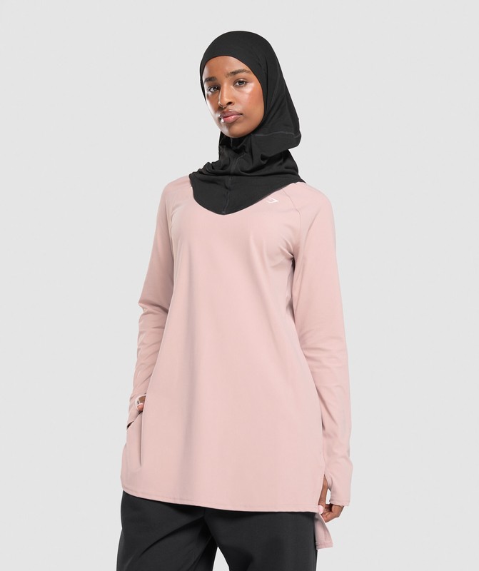 Gymshark Long Line Long Sleeve Top Top Dam Rosa | 972UYJSFV