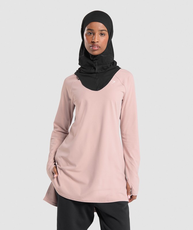 Gymshark Long Line Long Sleeve Top Top Dam Rosa | 972UYJSFV