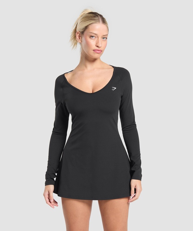 Gymshark Long Sleeve Workout Dress Klänning Dam Svarta | 794XQFLED
