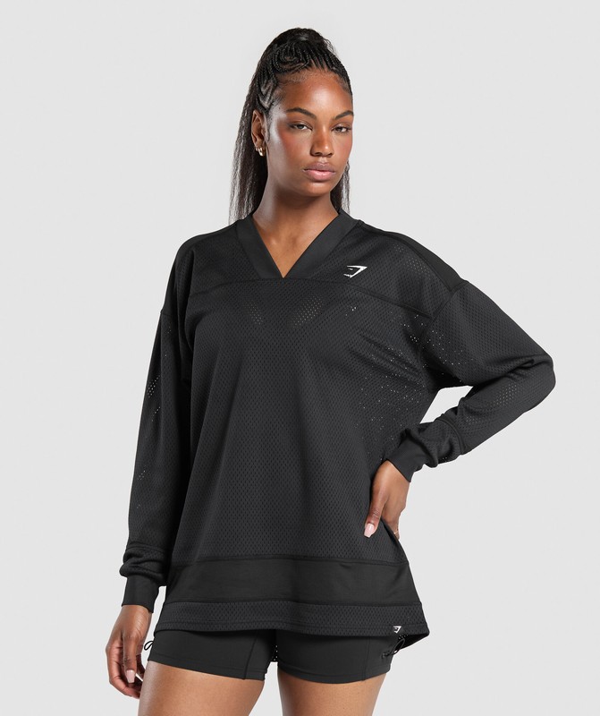 Gymshark Mesh Long Sleeve Varsity Top Top Dam Svarta | 260HIZVAO