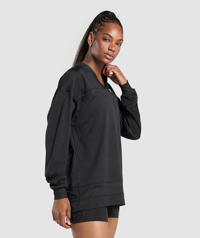 Gymshark Mesh Long Sleeve Varsity Top Top Dam Svarta | 260HIZVAO