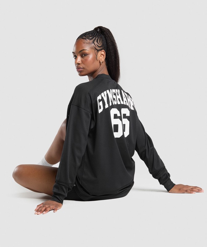 Gymshark Mesh Long Sleeve Varsity Top Top Dam Svarta | 260HIZVAO