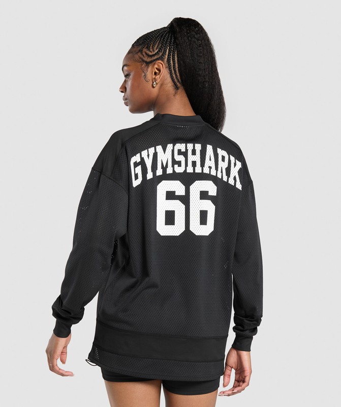 Gymshark Mesh Long Sleeve Varsity Top Top Dam Svarta | 260HIZVAO