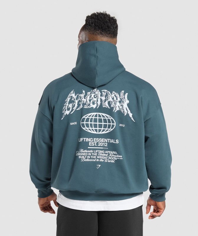 Gymshark Metal Lifting Graphic Hoodie Hoodie Herr Blå | 247ZBHRTK