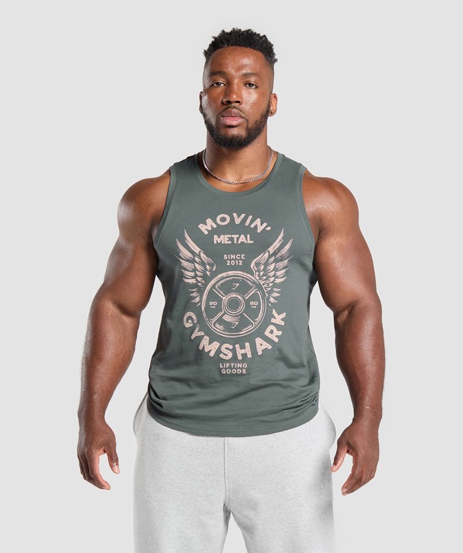 Gymshark Movin' Metal Graphic Tank Linne Herr Slate Teal | 281KHIVYZ