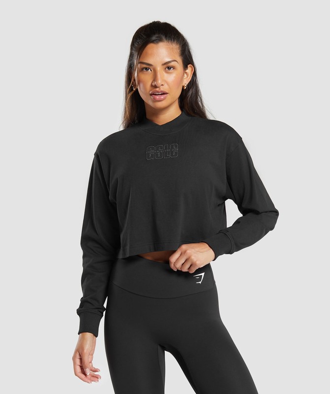 Gymshark Outline Oversized Top Top Dam Svarta | 014HTONIJ