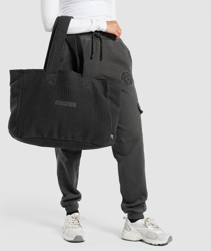 Gymshark Oversized Cord Tote Bag Väska Dam Svarta | 637SGHBRP