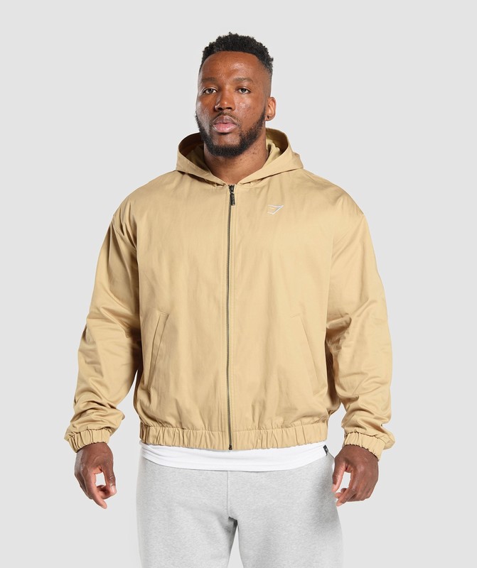 Gymshark Oversized Hooded Jacket Jacka Herr Beige | 081LPSBQN