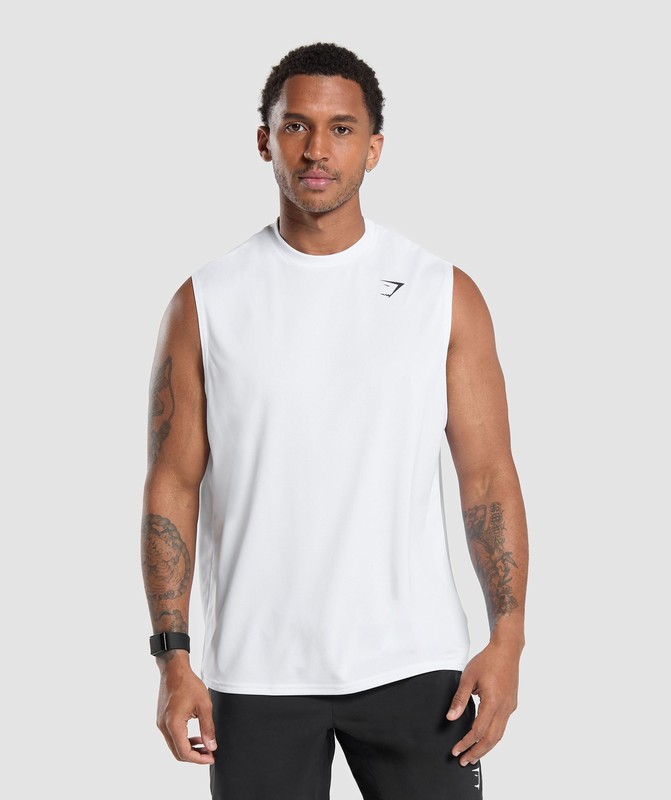 Gymshark Oversized Performance Tank Linne Herr Vita | 521DXNTIO
