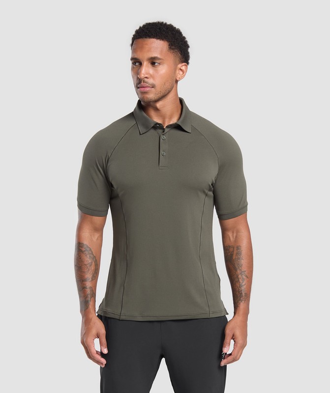 Gymshark Performance Polo Shirt Polotröja Herr Gröna | 932HQKUYZ