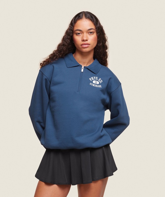 Gymshark Phys Ed Graphic 1/4 Zip Tröjor Dam Blå | 680IHCLAB
