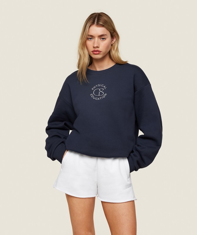 Gymshark Phys Ed Logo Sweatshirt Tröjor Dam Blå | 057ZKBYIJ