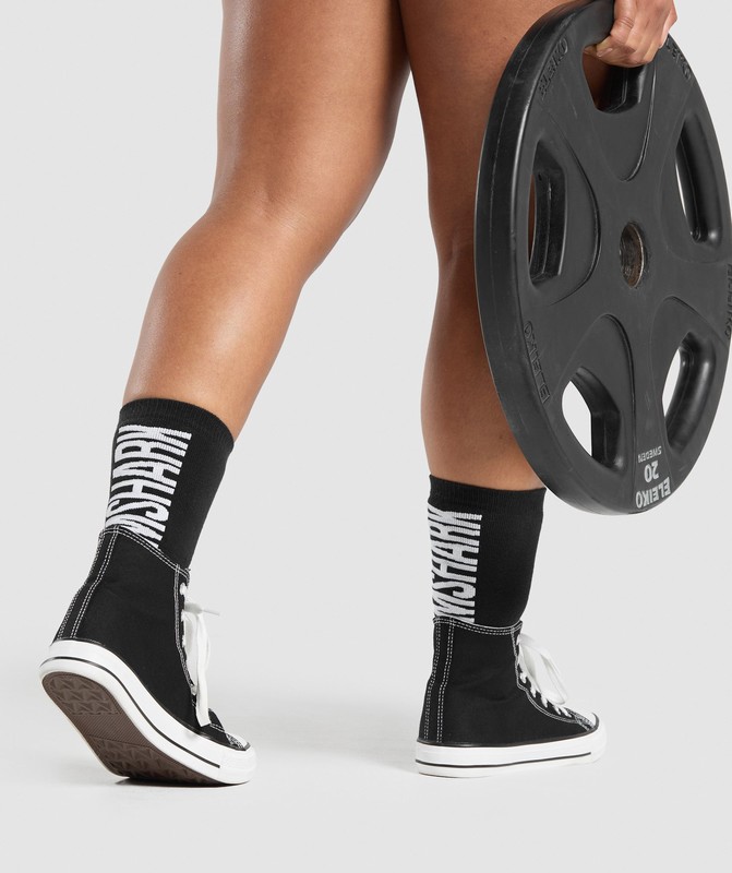 Gymshark Plush Wordmark Crew Sock Strumpor Dam Svarta | 059HOMQLE
