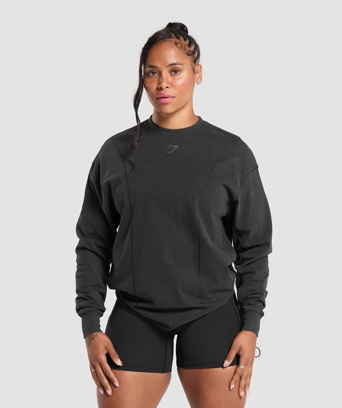 Gymshark Power Oversized Long Sleeve Top Top Dam Svarta | 397BCUPYO