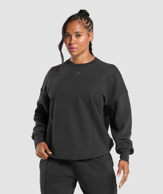 Gymshark Power Washed Sweatshirt Tröjor Dam Svarta Tvätt | 970FYIBTL