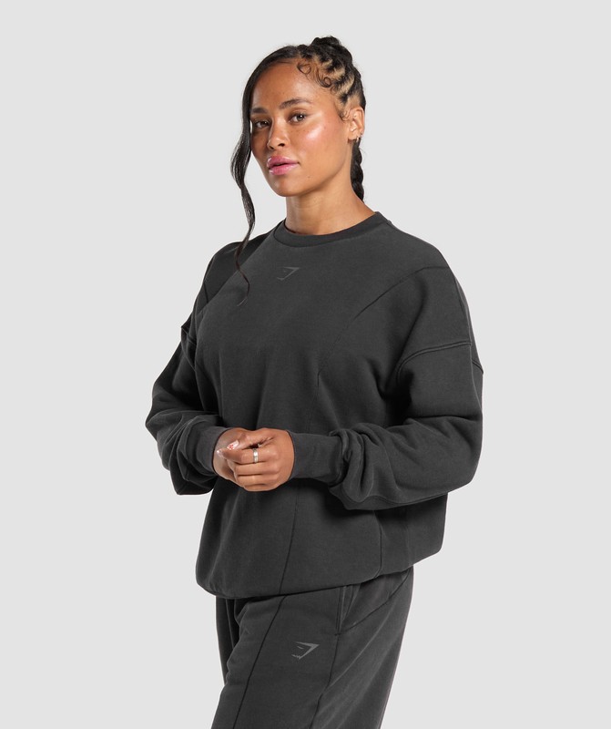 Gymshark Power Washed Sweatshirt Tröjor Dam Svarta Tvätt | 970FYIBTL