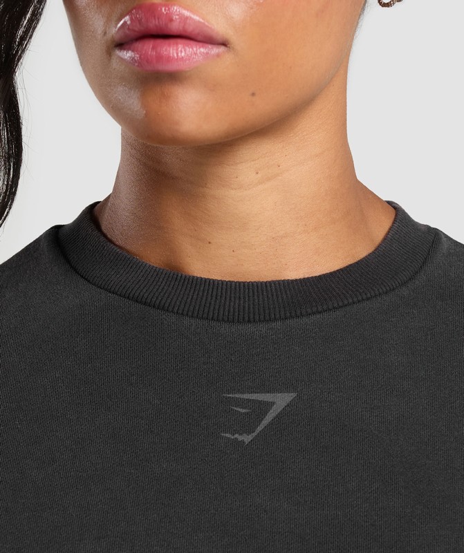 Gymshark Power Washed Sweatshirt Tröjor Dam Svarta Tvätt | 970FYIBTL