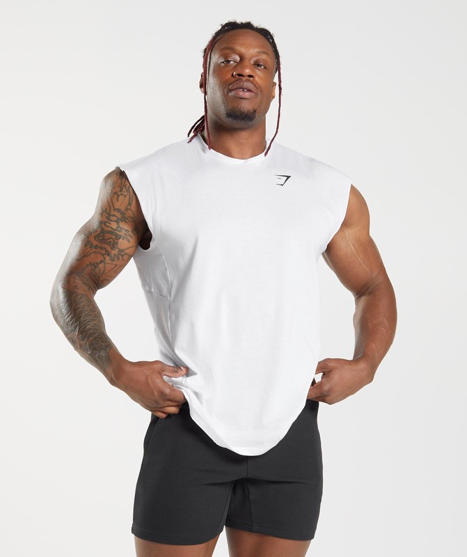 Gymshark React Cut Off Tank Linne Herr Vita | 918VRXSJM