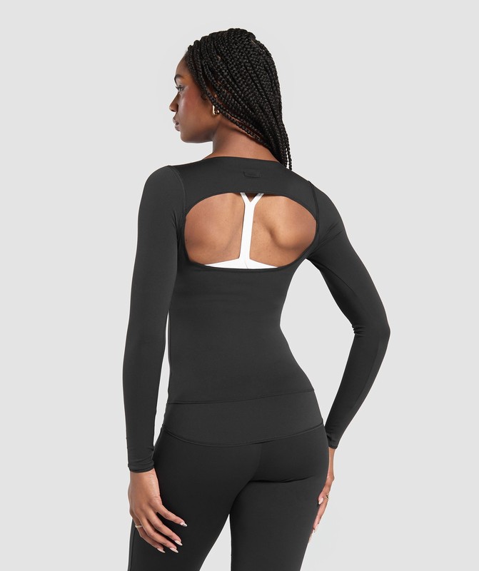 Gymshark Rest Day Luxe Long Sleeve Top Top Dam Svarta | 936ESFGZA