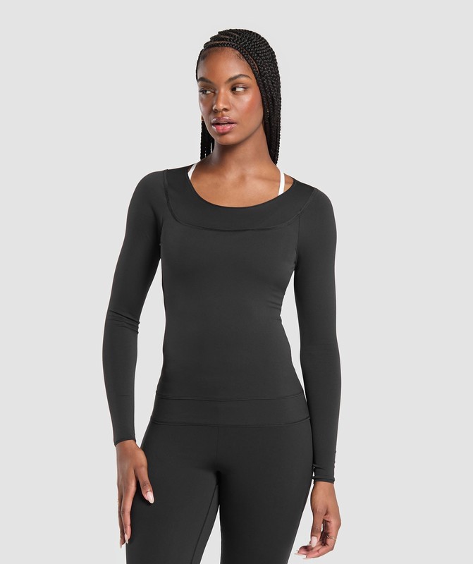Gymshark Rest Day Luxe Long Sleeve Top Top Dam Svarta | 936ESFGZA