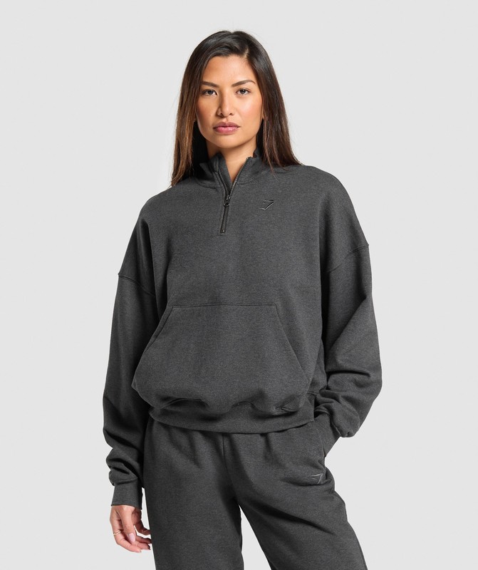 Gymshark Rest Day Sweats 1/2 Zip Pullover Pullover Dam Svarta | 463BWTUFS