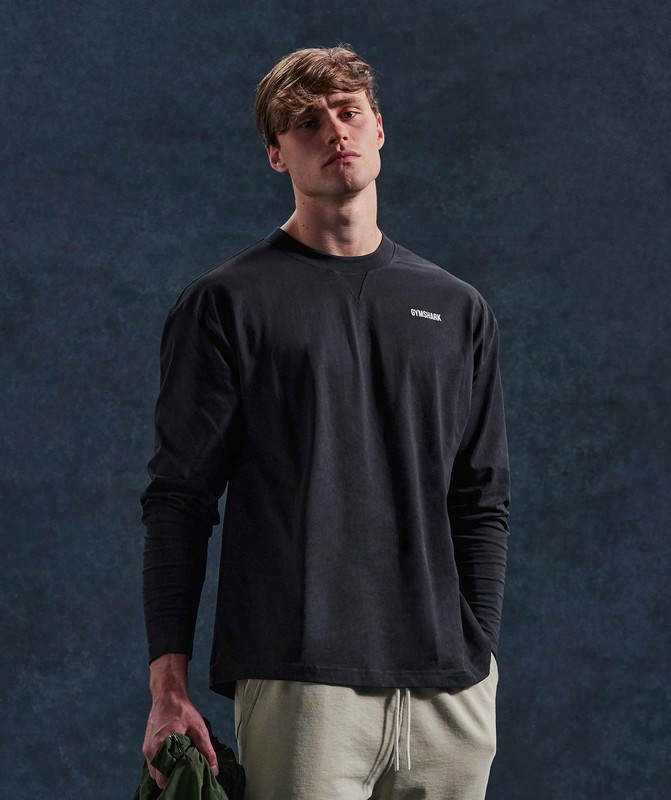 Gymshark Rest Day Sweats Long Sleeve T-Shirt T-Shirt Herr Svarta | 689YHAVIJ