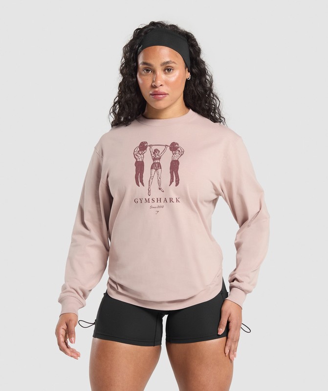 Gymshark Retro Lifting Long Sleeve T-Shirt T-Shirt Dam Rosa | 217GTUMXL