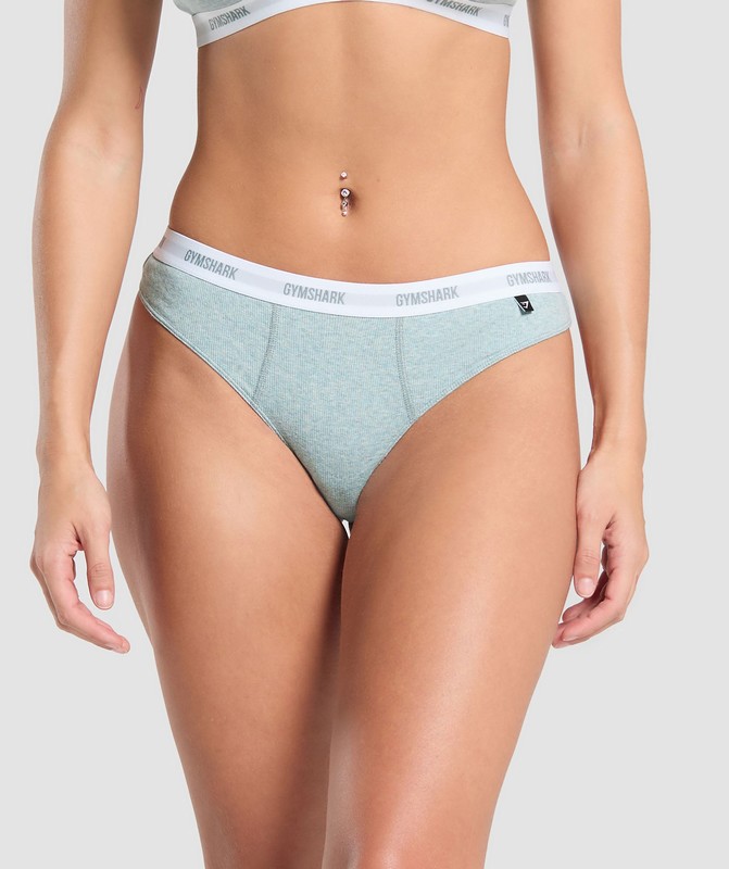 Gymshark Rib High Rise Thong String Dam Blå | 762SNQBOJ