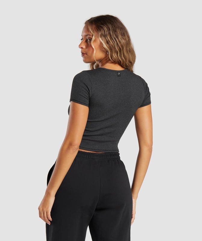 Gymshark Rib T-Shirt T-Shirt Dam Svarta | 658LUEBHQ