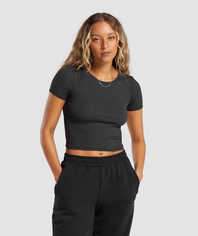 Gymshark Rib T-Shirt T-Shirt Dam Svarta | 658LUEBHQ